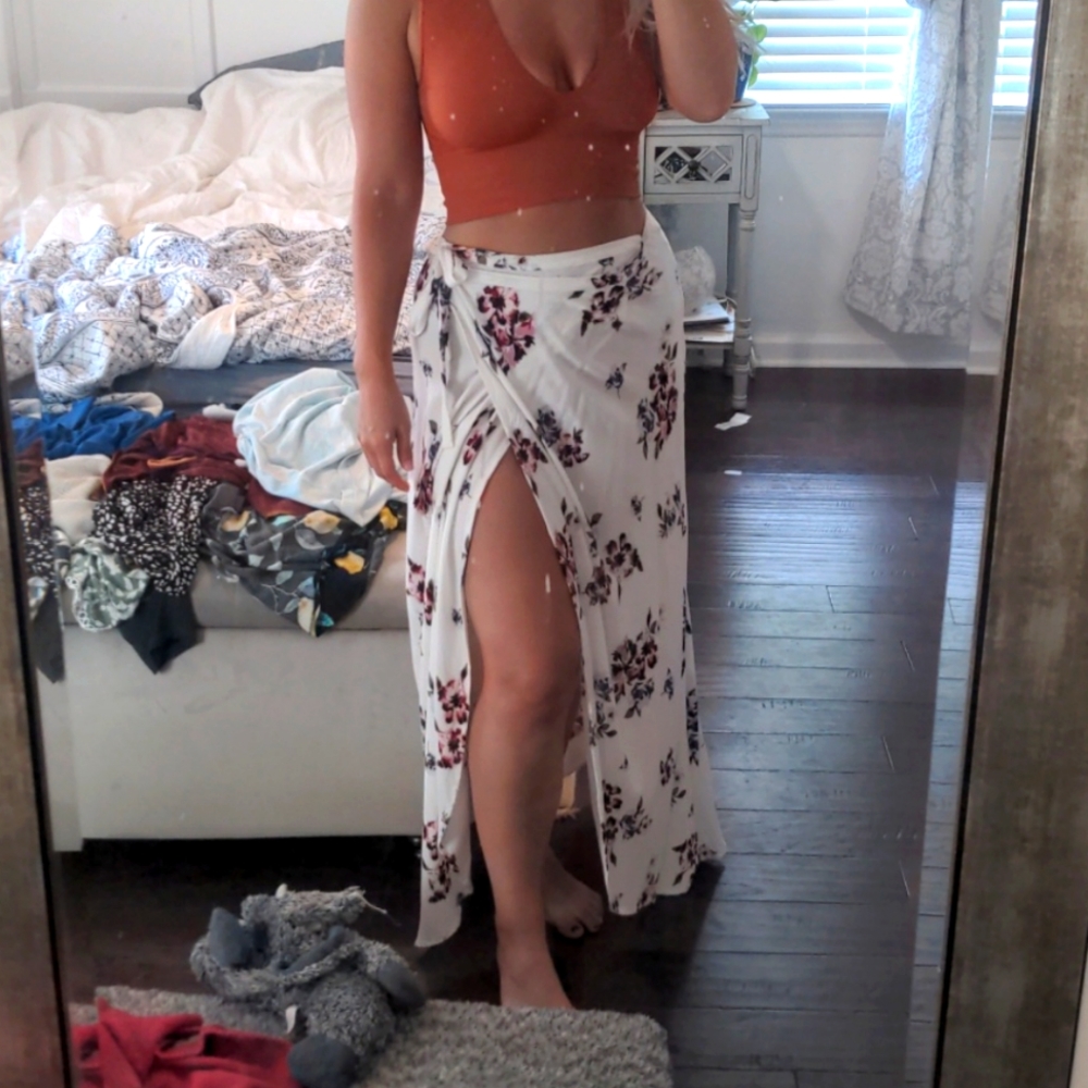 Floral wrap midi skirt